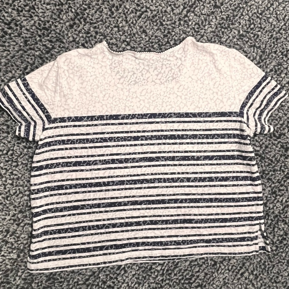 Alfred Dunner Black and White Striped Floral Lace Blouse - Picture 8 of 8